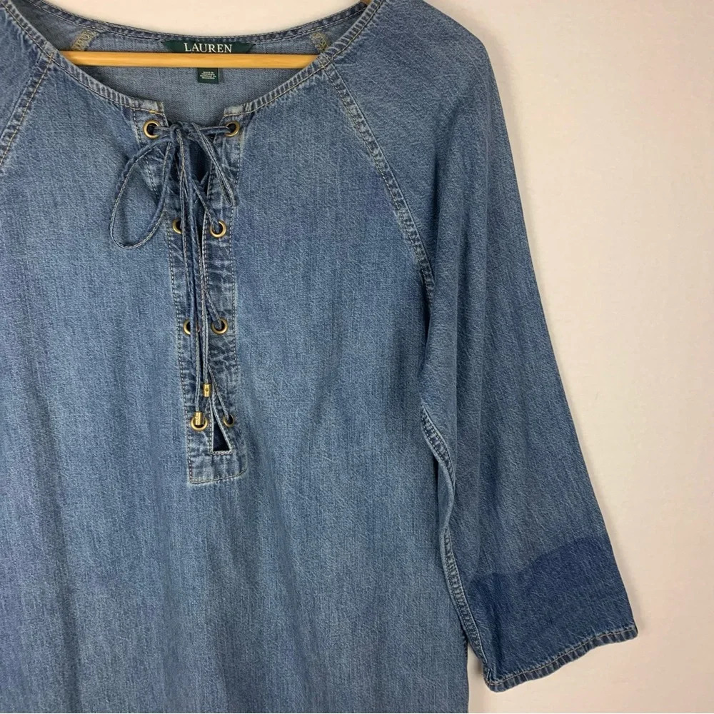 Lauren Ralph Lauren Lace Up Denim Shirt Dress - Picture 4 of 6